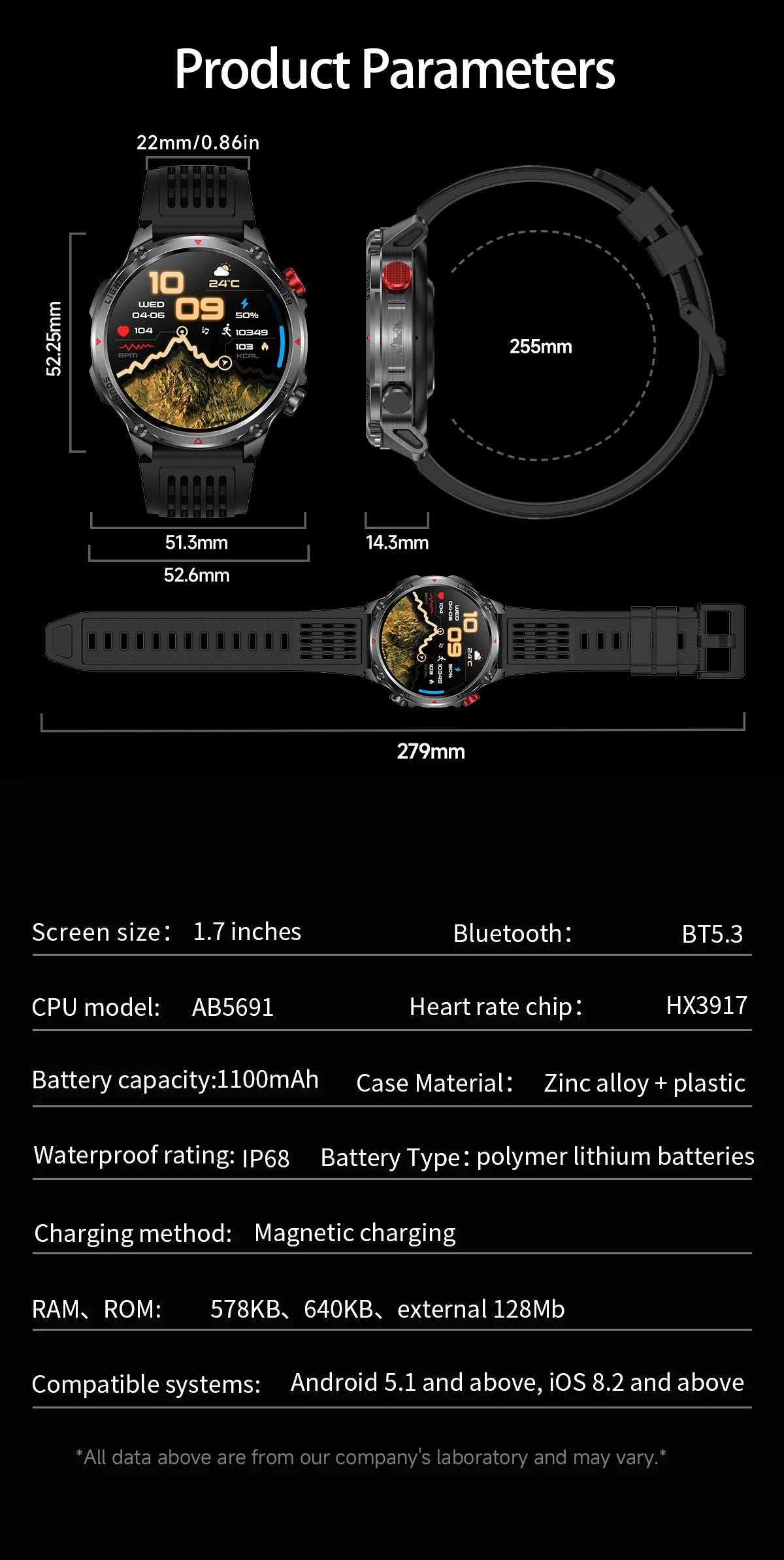 New T-Rex3 Ultra 1100mAh Battery Smart Watch GPS Track Compass IP69K Waterproof Sports tracker Outdoors Military Smartwatches