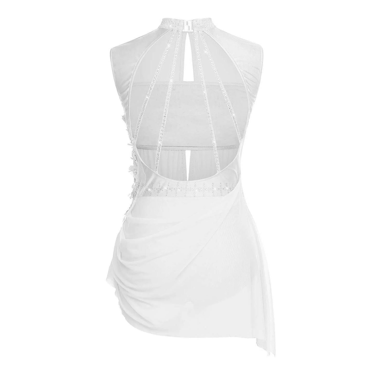 Women Lyrical Dance Dress Ballet Figure Skating Gymnastics Stage Performance Costume Sleeveless Rhinestones Applique Leotards