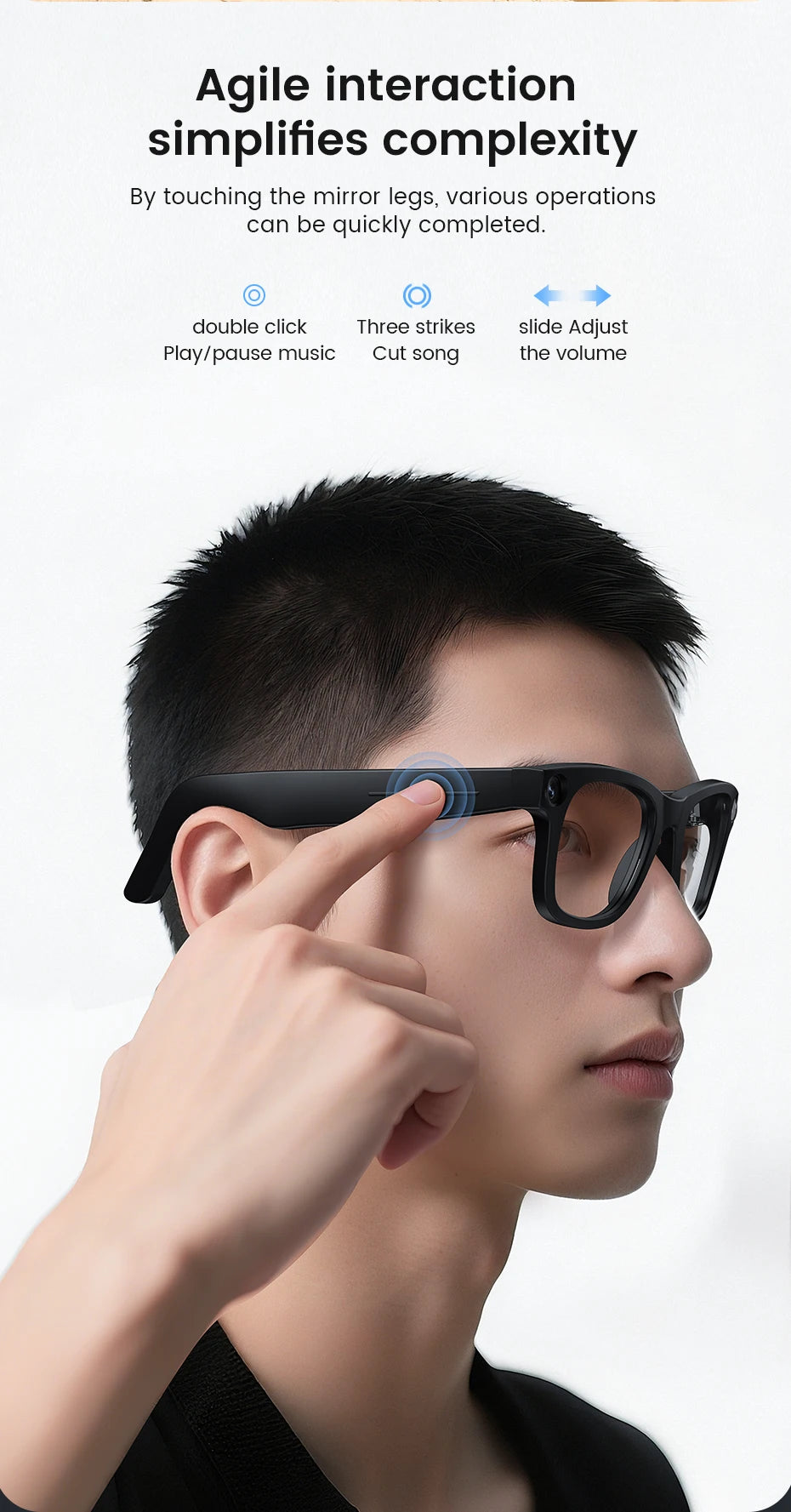 AI Smart Glasses 800W HD Camera 32 Million Interpolation Real-Time Translation AI Voice Assistant LED Flashlight  Music