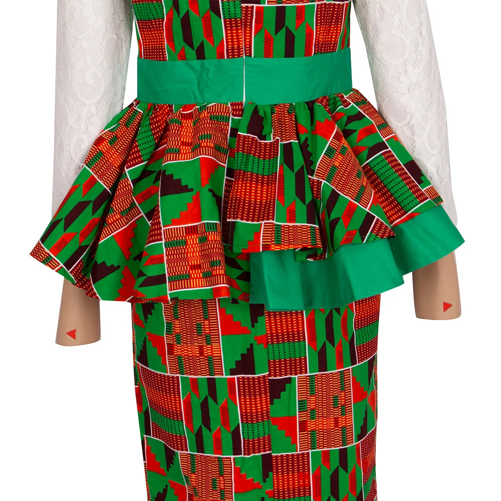 African Skirt Sets Women Suit Long Straight Skirts and Tops with Lace Decoration Bazin Riche Traditional African Clothing WY6195