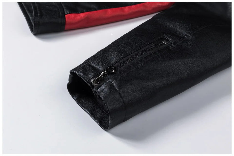 Men's Casual Biker PU Leather Jacket New 2025 Fashion Color Block British Style Motorcycle Jacket Men's Clothing Outerwear