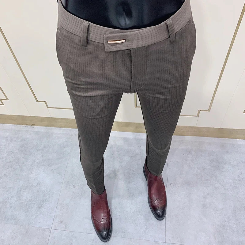 Spring 2025 Mens Casual Slim Fit Dress Pants Streetwear Suit Pants Men High Quality Office Pants All Match ankle Length Trousers