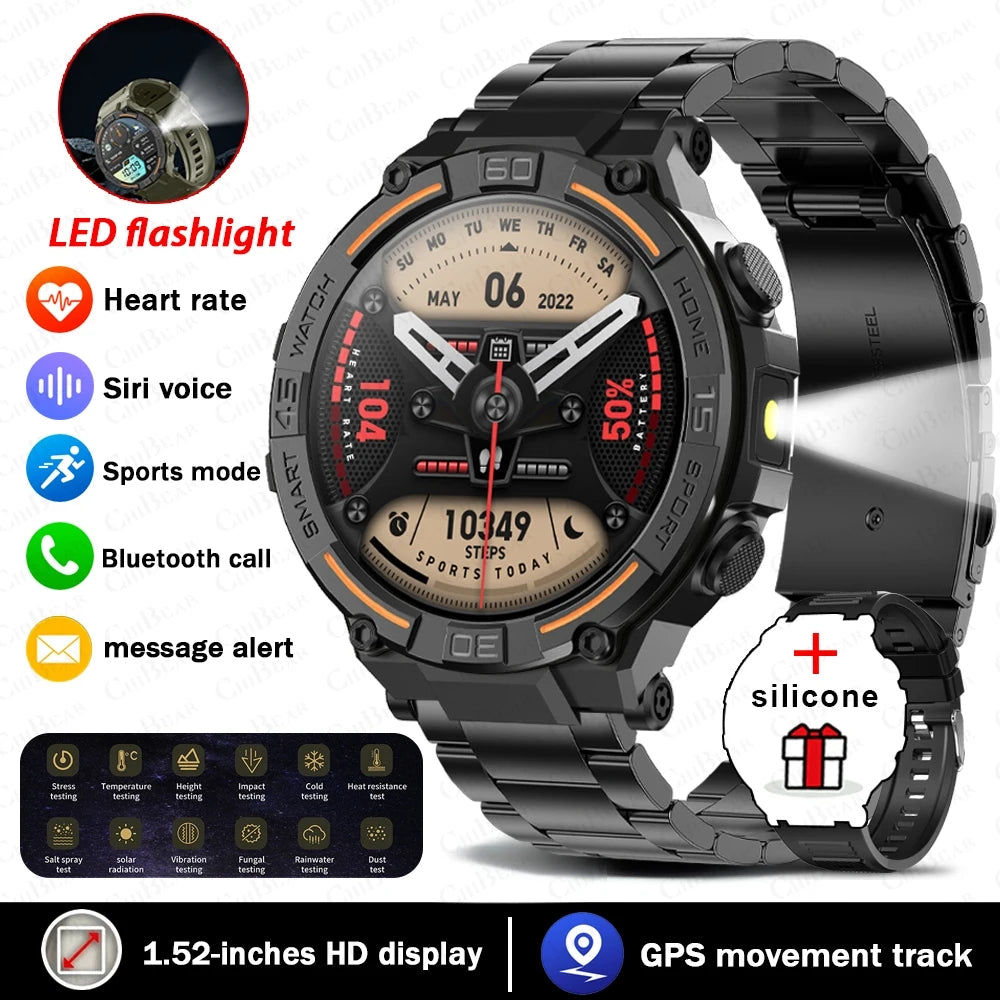2026 New Military Outdoor Smart Watch GPS 1.52" Ultra HD Display Bluetooth Call Heart Rate IP69K Waterproof AI Smartwatch Men