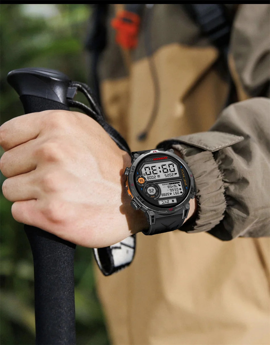 2026 New Outdoor Sports Smartwatch Men GPS Positioning 650mAh HD Call 1.56-inch AMOLED Screen Compass 5ATM Waterproof Watch Man