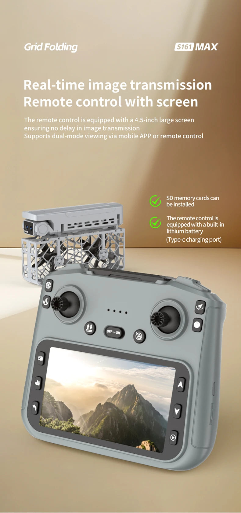2025 NEW S161 MAX MIni Drone Cam 4K HD Professinal Dual Camera 4.5-inch screen UAV With screen brushless motor Quadcopter Drones