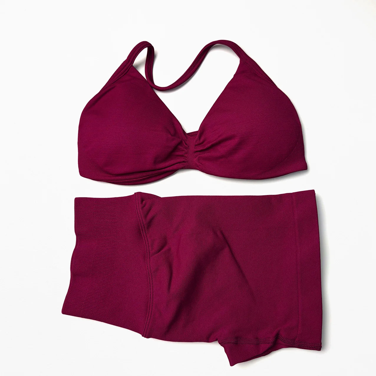 Seamless 2 Pieces Strappy Yoga Halter Bras Sets Scrunch Butt Sports Shorts Quick Dry Backless Gym Crop Tops with Pad Push Up Set