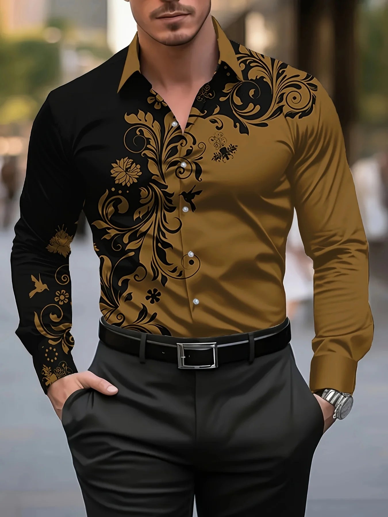 Men'S Stylish Red Floral Print Dress Shirt - Casual Long Sleeve Button-Up Design Spring Fashion Shirt Floral Print Shirt