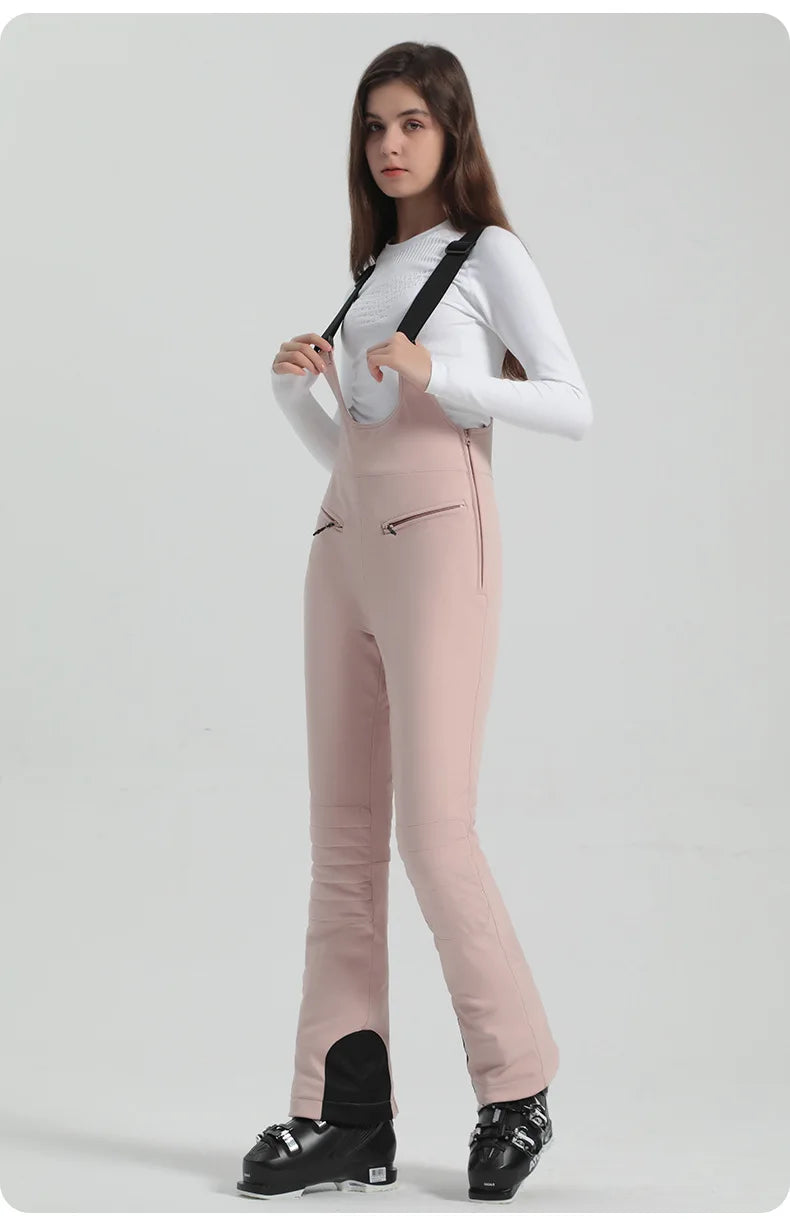2024 Gsou Snow Winter Ski Pant Women Snowboard Strap Trouser High Waist Elastic Windproof Waterproof Thicken Thermal for Outdoor