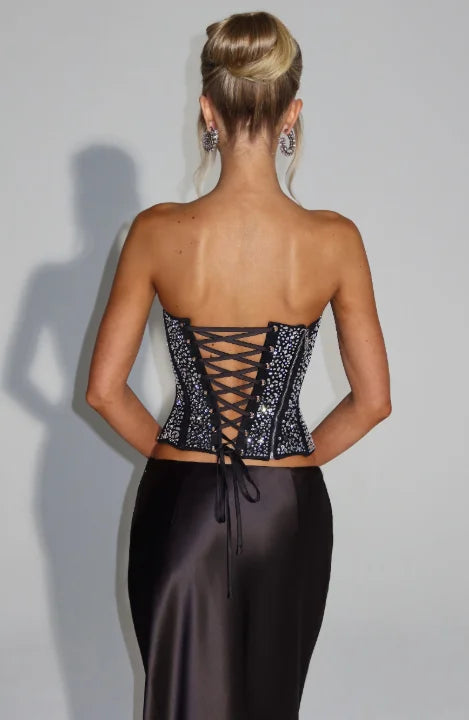 Sexy Sequin Top Long Skirt Set Women Strapless Off-shoulder Slim Tops High Waist Satin Skirts Sets Lady Vacation Party Outfits