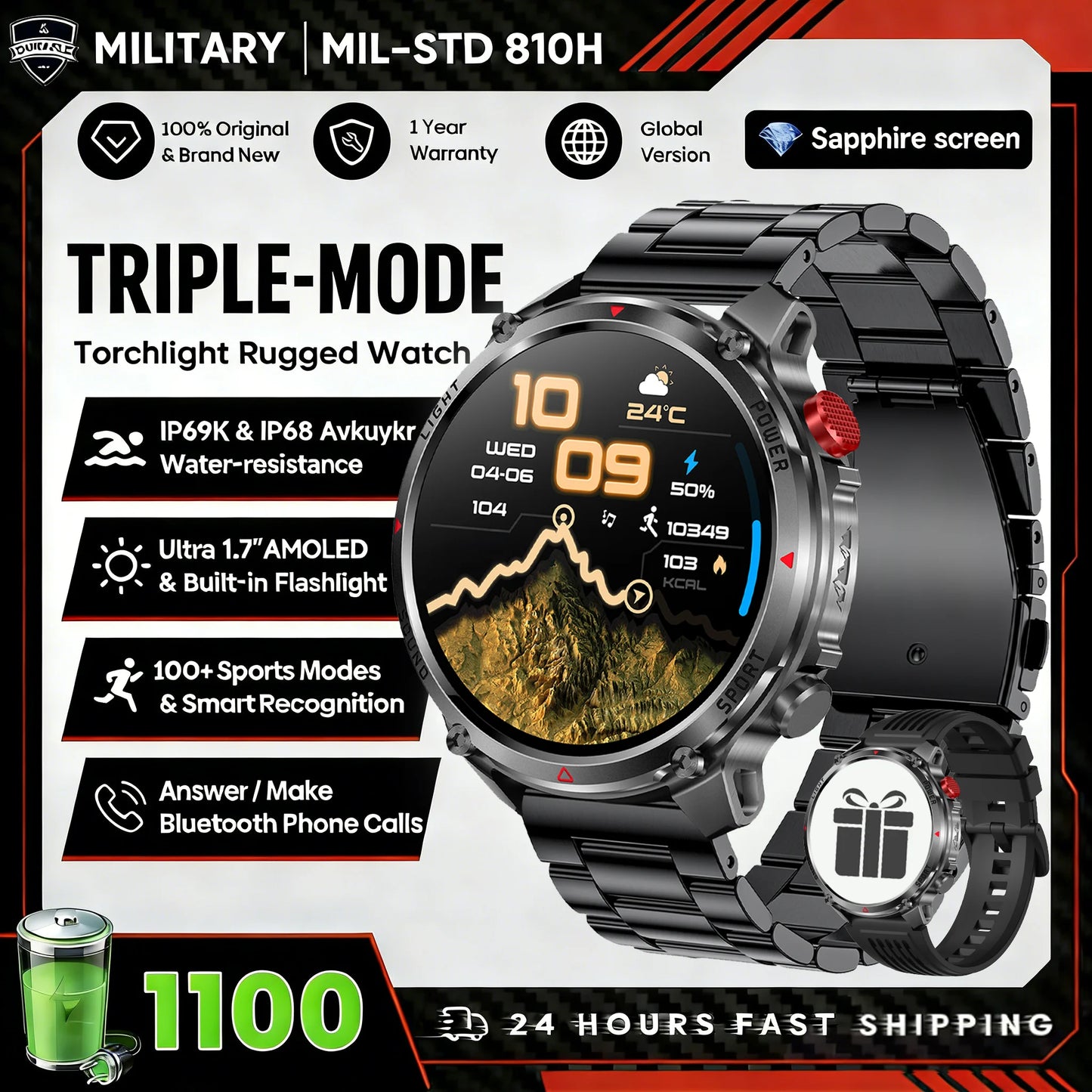 New T-Rex3 Ultra 1100mAh Battery Smart Watch GPS Track Compass IP69K Waterproof Sports tracker Outdoors Military Smartwatches