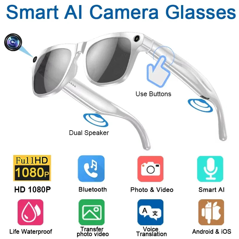 ViVO 8K AI Glasses 1200MP HD Camera Bluetooth Call Chat GPT Voice Assistant Music Player Translate Smart Sunglasses New