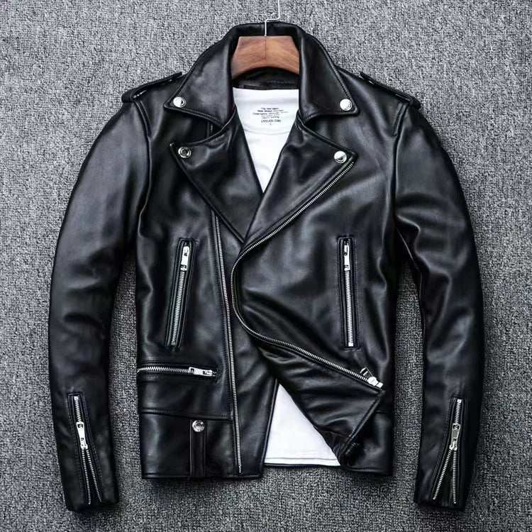 2026 Men's Lapel Oblique Zipper PU Locomotive Leather Jacket, Autumn, New Casual Versatile Slim Fit, Leather Jacket