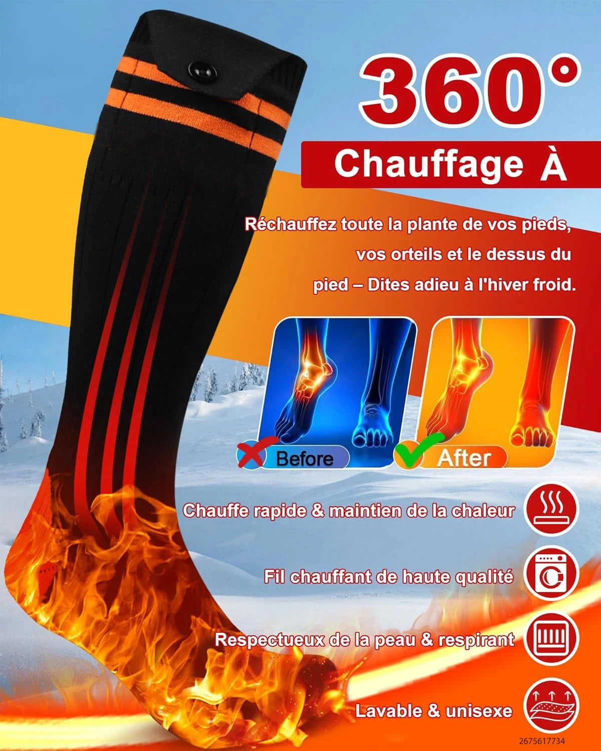 Heated Socks Winter Rechargeable 5000mah Electric Heated Skiing Socks Women Men Outdoor Skiing Socks Sports Foot Warm Equipment