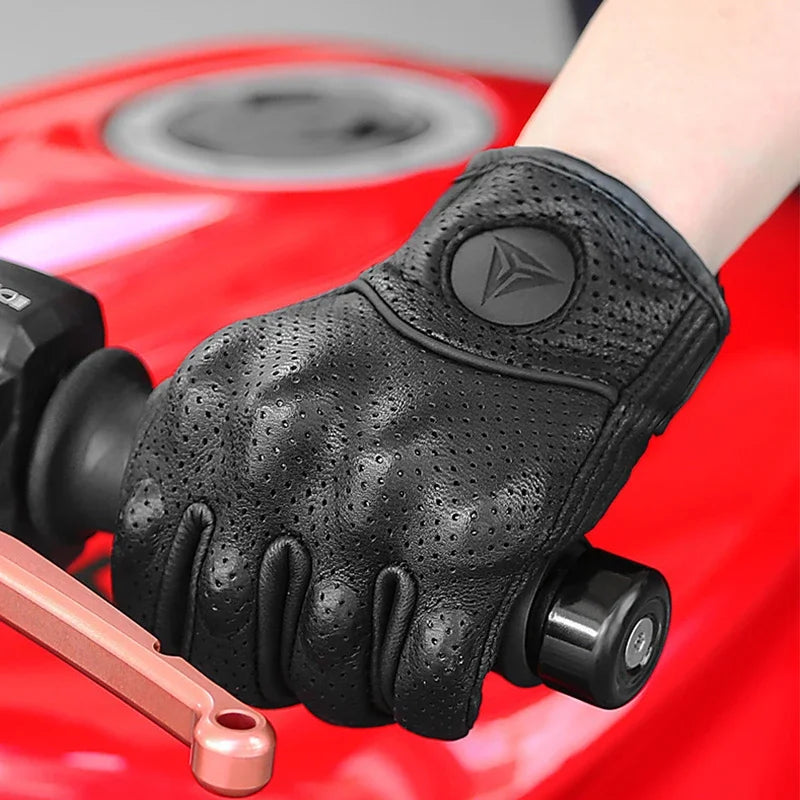 Mens Women 4 Season Driving Supertech Black/White Motorcycle Leather Gloves Racing Glove Motorbike Cowhide Race Bike Knight