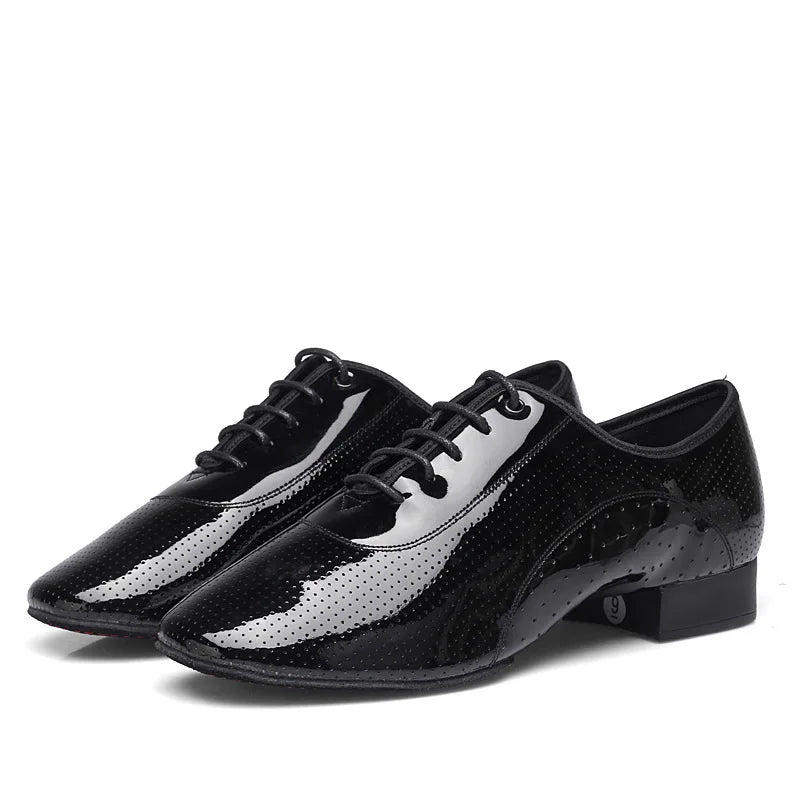 Men Latin Dance Shoes Breathable Ballroom Bright Leather Shoes Modern Dance Shoes Square Sneakers Tango Dancing Shoes