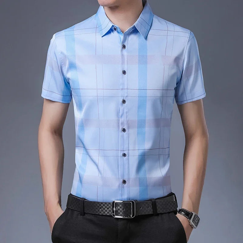 New Men's Casual Printed Short Sleeved Lapel Shirt for Summer Fashion Comfort No Ironing Wrinkle Resistant Top