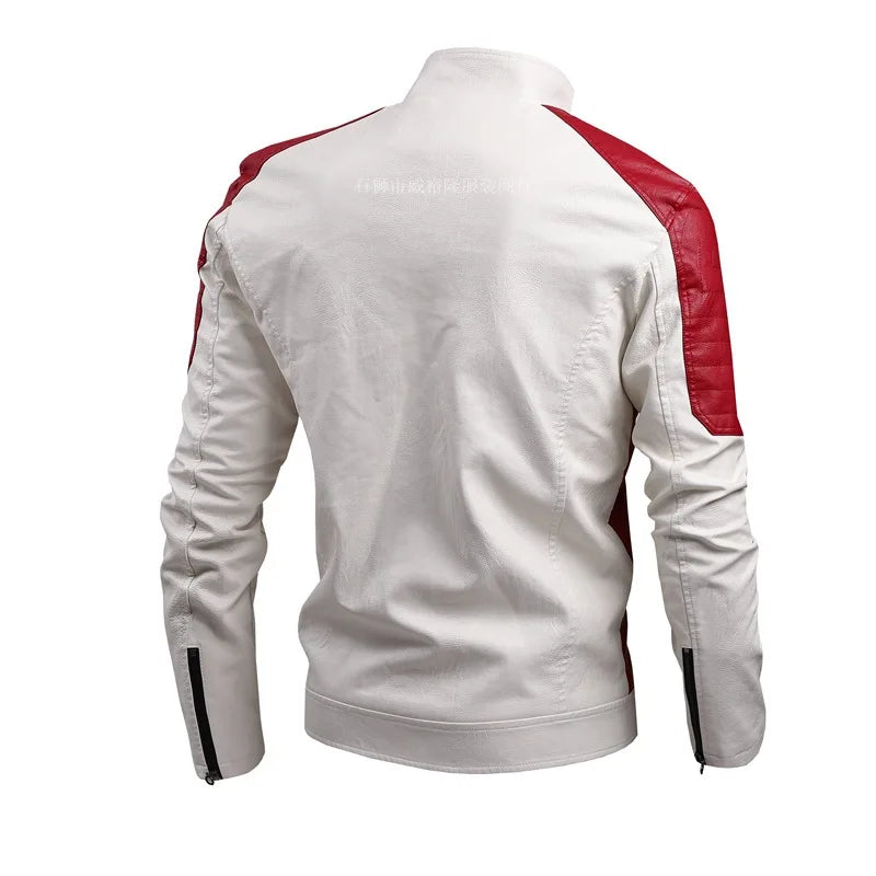 Men's Casual Biker PU Leather Jacket New 2025 Fashion Color Block British Style Motorcycle Jacket Men's Clothing Outerwear