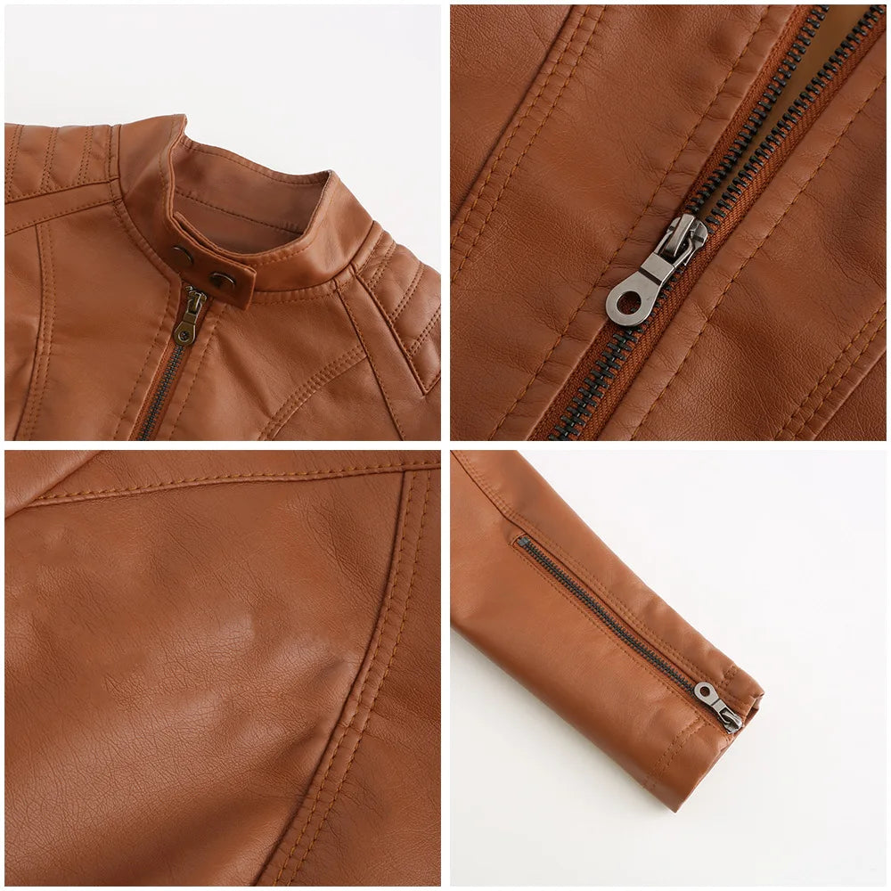 2026 New Lavender Purple Women's Long Sleeve PU Jacket, Fashion Motorcycle Leather Jackets, Red Coat, Black Outerwear.
