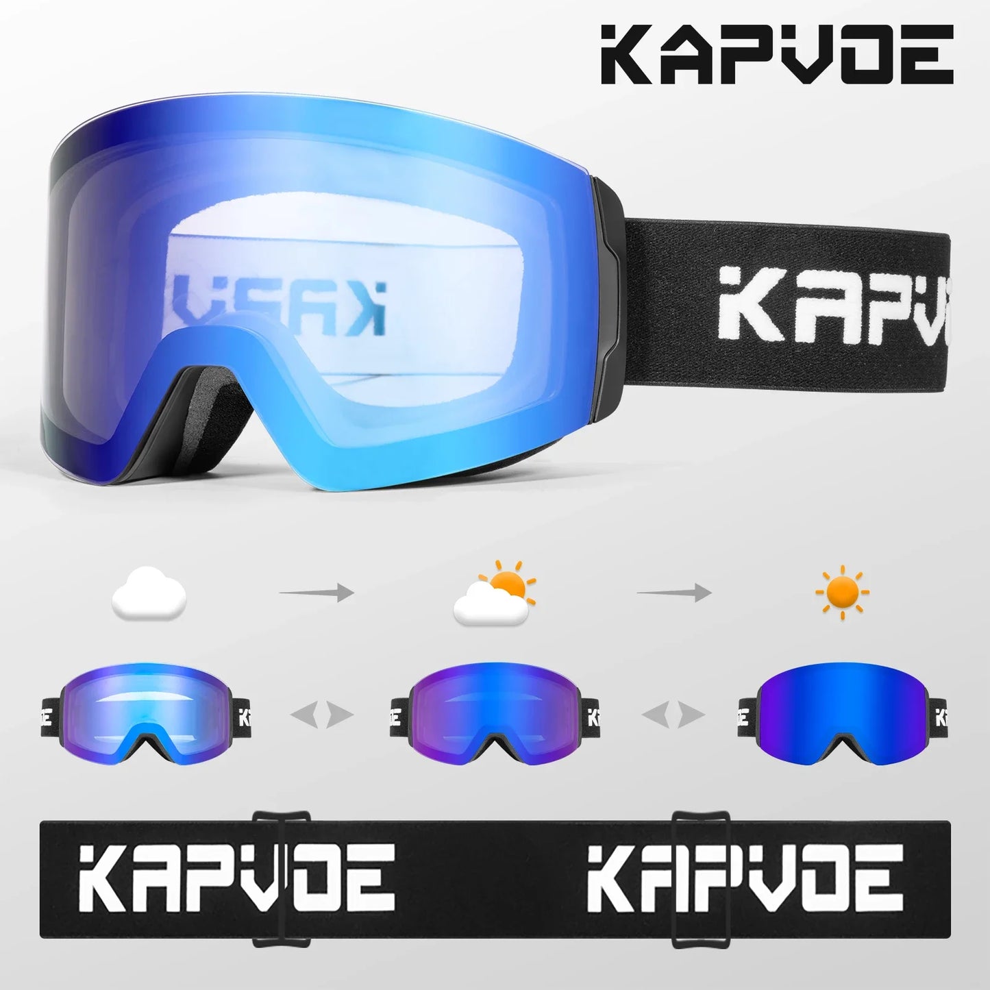 Kapvoe Photochromic Ski Goggles Magnetic Anti-Fog Lenses UV400 Protection Men Women Ski Goggles Snow Sunglasses Sports Eyewear