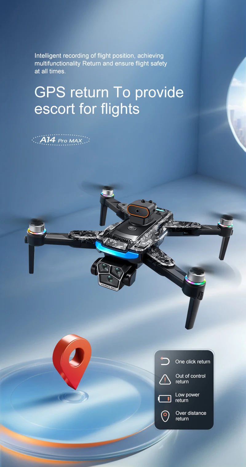Upgrade A14 Pro Max Drone Aerial 8K HD Dual-Camera 5G WIFI GPS Brushless Motor Optical Flow Obstacle Avoidance RC Drone 10000M