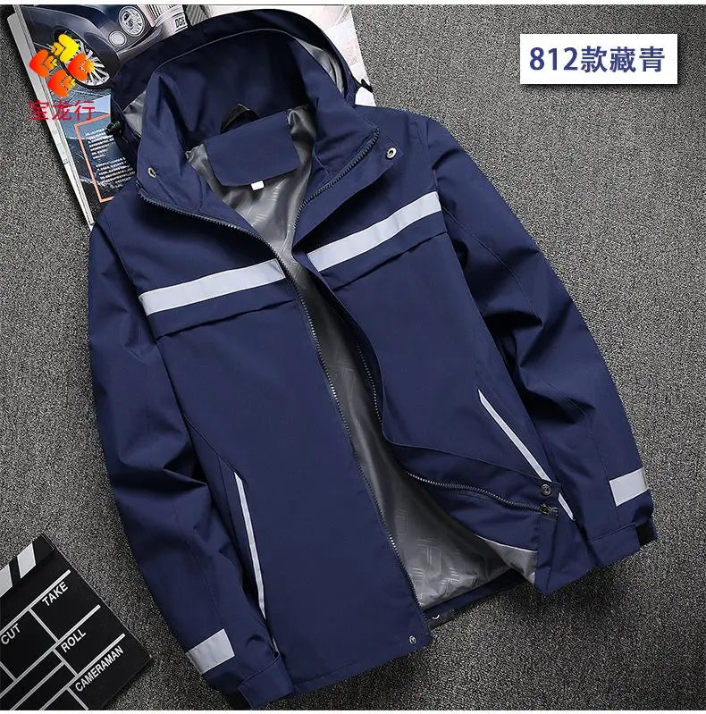 Waterproof Abrasion Resistant Windbreaker, Light Reflective Hooded Jacket for Outdoor Work