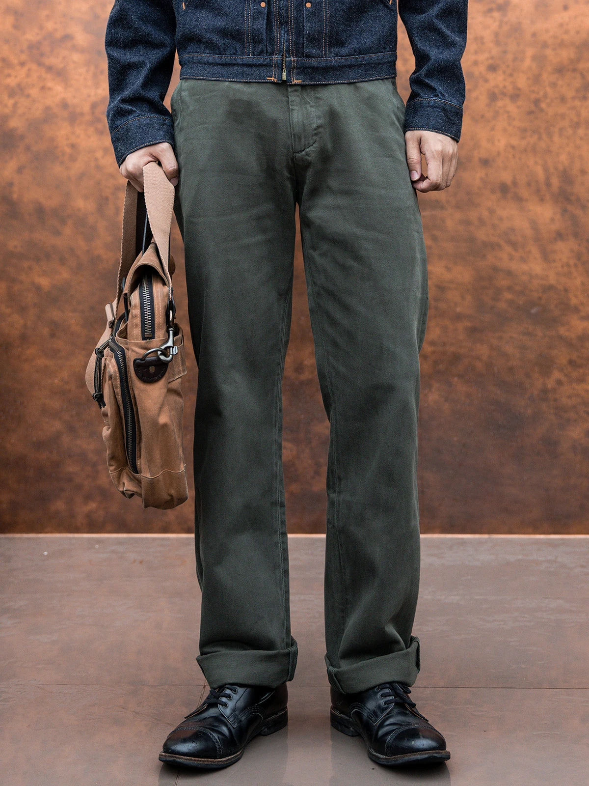 Red Tornado 11.5oz Cotton Twill Chino Garment Dyeing Vintage American Workwear Men's Pants Straight Leg