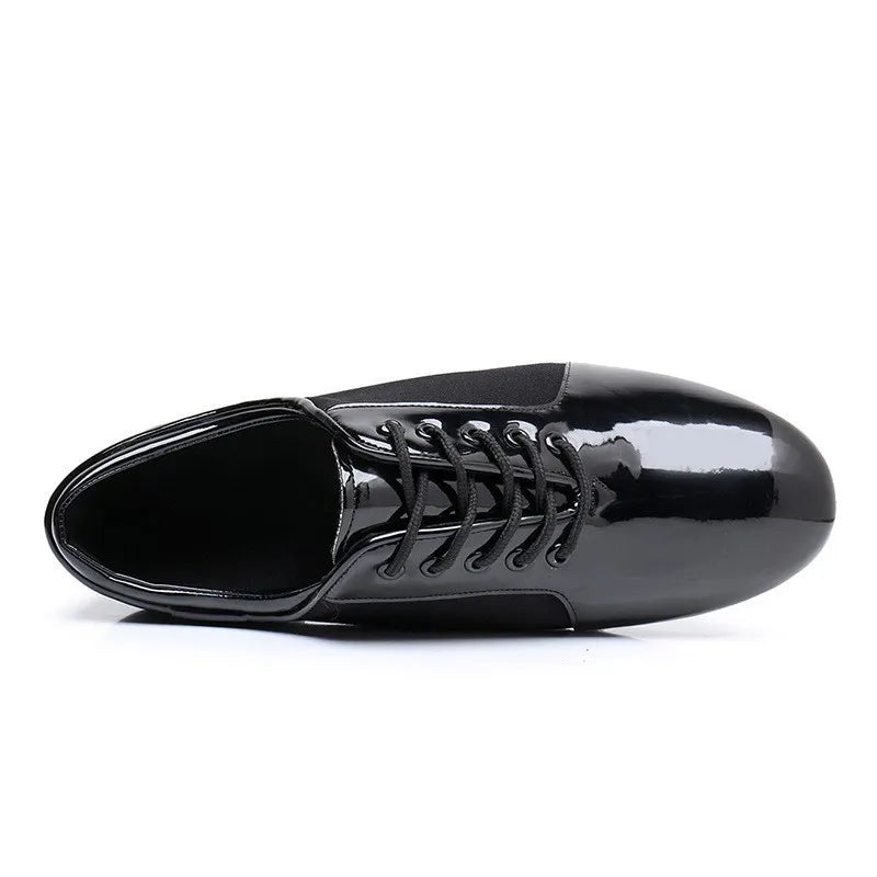 Men's Modern Dance Shoes with Soft Sole Patent Leather Black and White Soft Sole Square Dance Competition Specific Dance Shoes