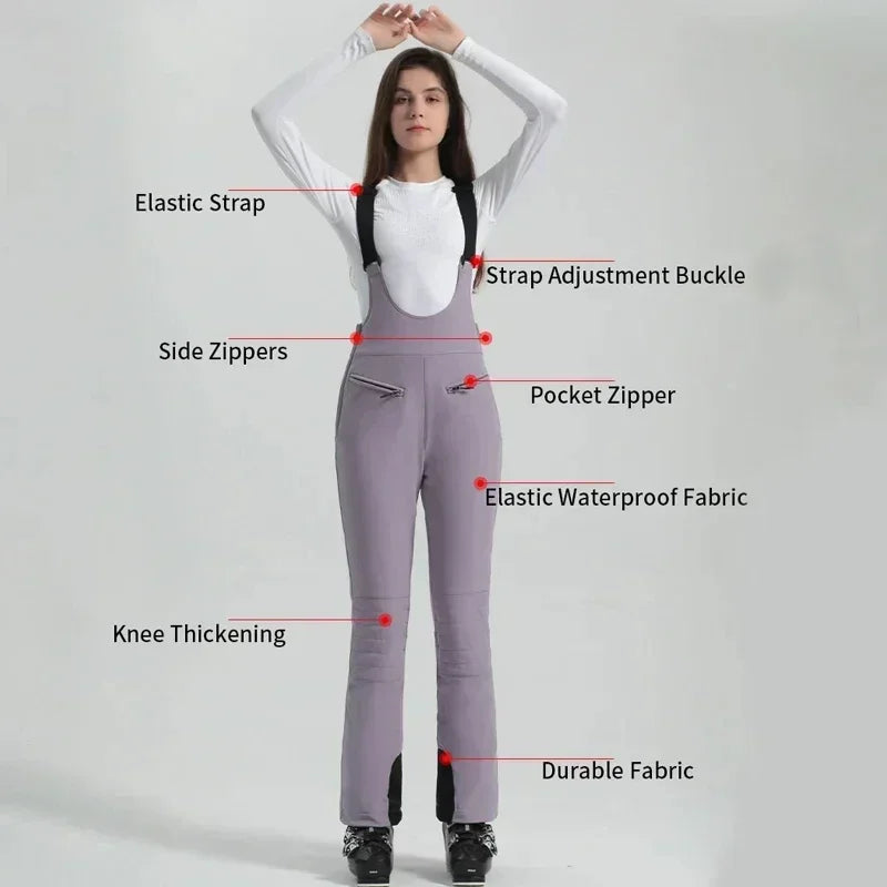 Winter New Skiing Pants 2025 Female Slim Snow Trousers Women Sport Windproof Ski Overalls Outdoor Mountain Snowboard Jumpsuits