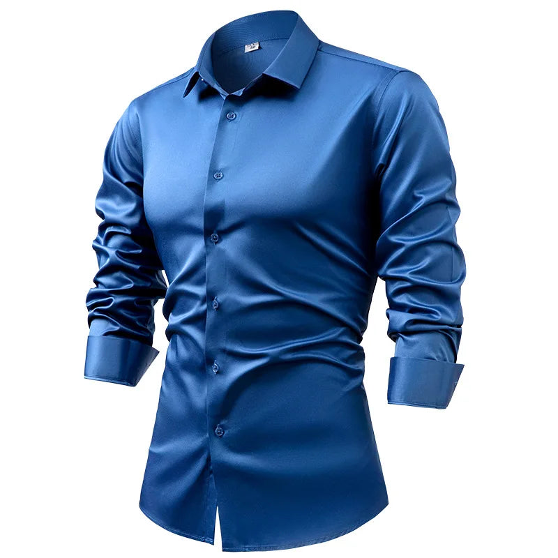 Silk cotton long sleeved shirt men's pure white shirt 2025 spring high-end sense inch shirt casual business suit formal wear