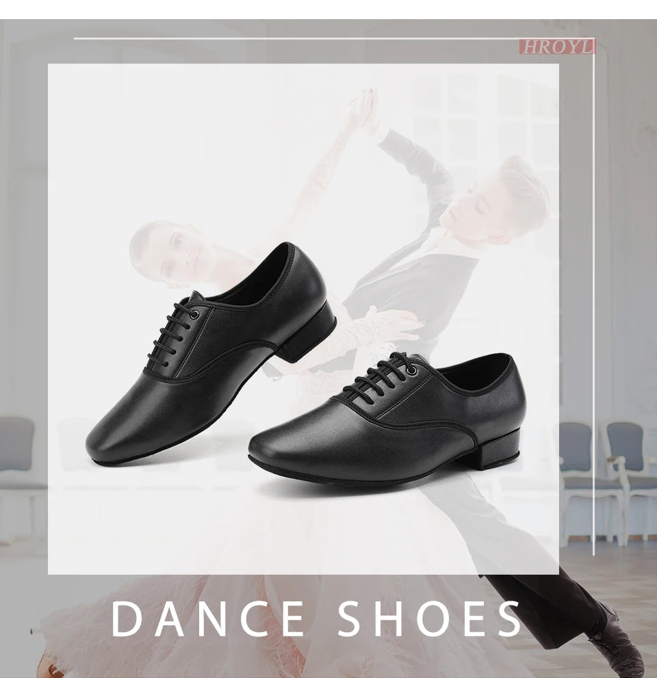 HROYL Ballroom Dance Shoes For Men Bigger Size Tango Latin Dancing Shoes PU/Genuine Leather Dance Shoes Low Heel Latin Shoes
