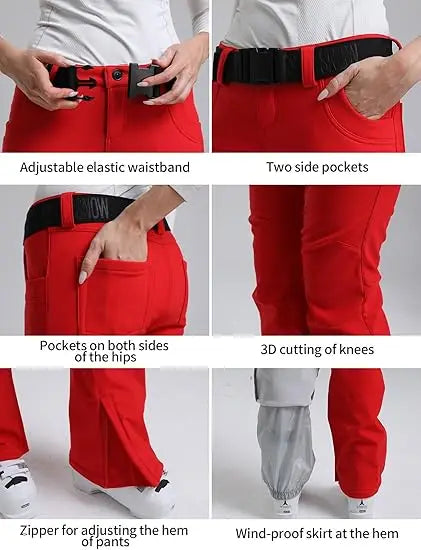 New Women's Ski Pants Stretch Slim-fit Dual-layer Insulated Professional Windproof Waterproof Breathable Solid Color Ski Pants