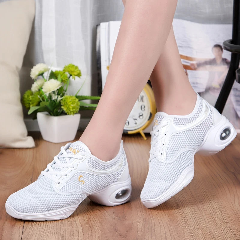 Breathable Dance Sneakers Woman Man Black Red Air Mesh Split-sole Square Dance Salsa Dancing Shoes Girls Ladies Sports Shoes