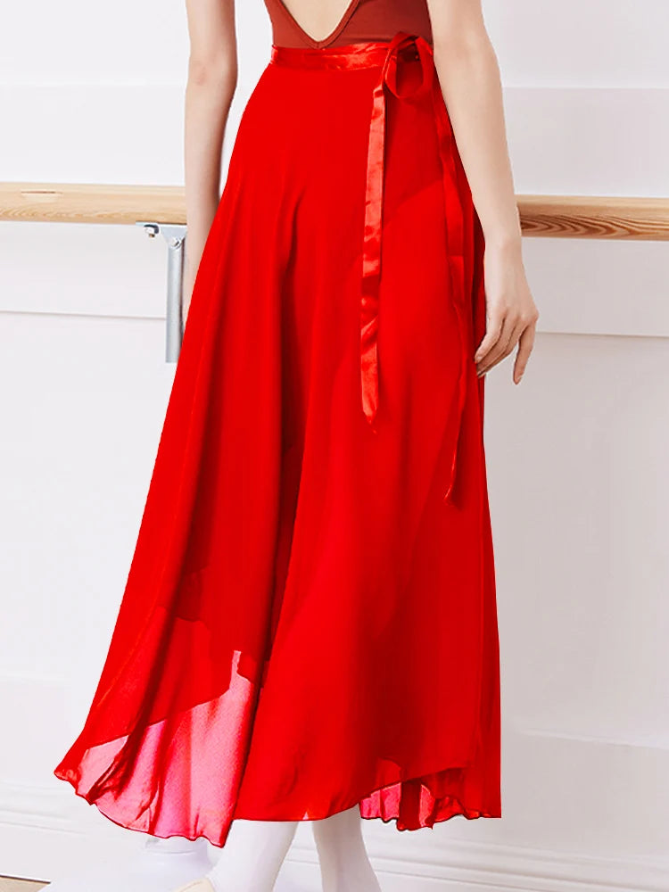 Adults Women Ballet Dance Skirts Long Chiffon Dance Skirts Lyrical Soft Ballet Dress Black Burgundy Translucent Dance Costumes