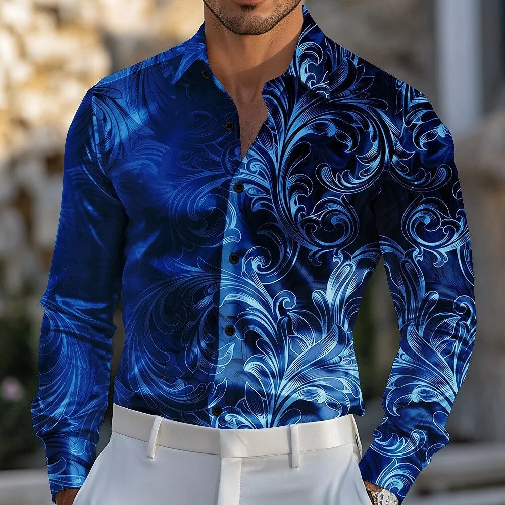 Men's New Floral Print Ombre Shirt Formal Shirt Long Sleeve Retro Holiday Wear Summer Spring Autumn Lapel 3D Printed Button-Down