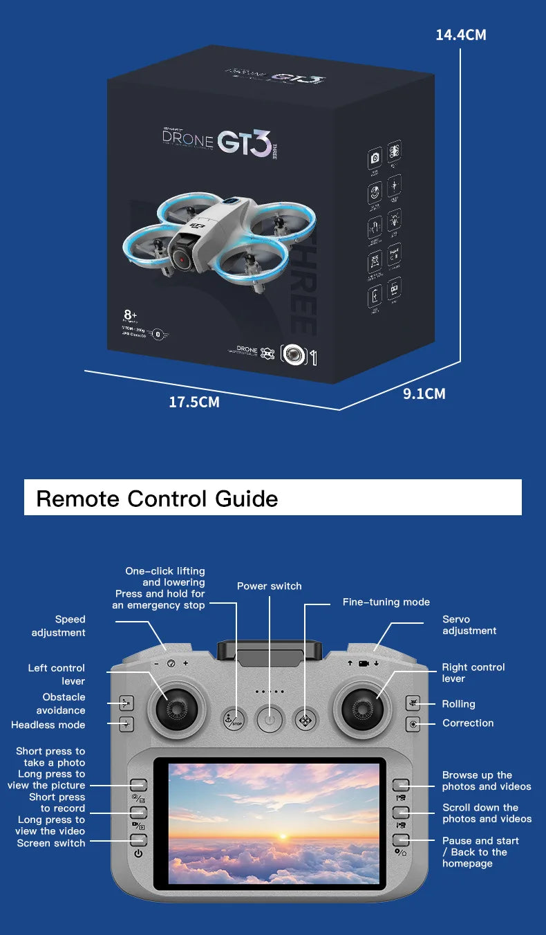 2026New GT3 MAX Drone 8K HD 4.3" Remote Control Headless Mode Helicopter 360° Flip Quadcopter Toys Mini Drone Fors Kid Toy Gifts