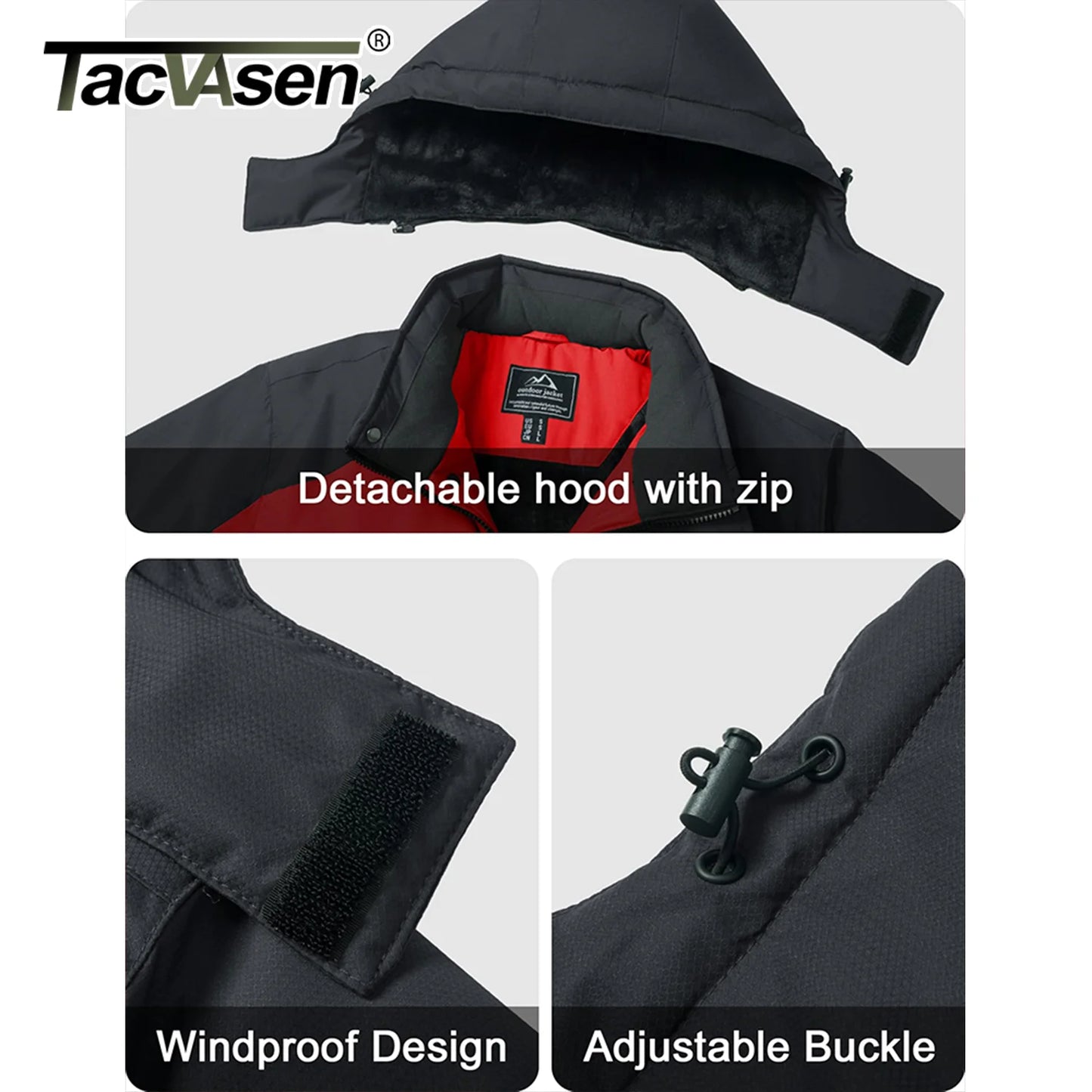 TACVASEN Winter Thicken Coats Mens Ski Snow Jacket Waterproof Fleece Insulated Jackets Outdoor Snowboard Warm Parka Raincoat