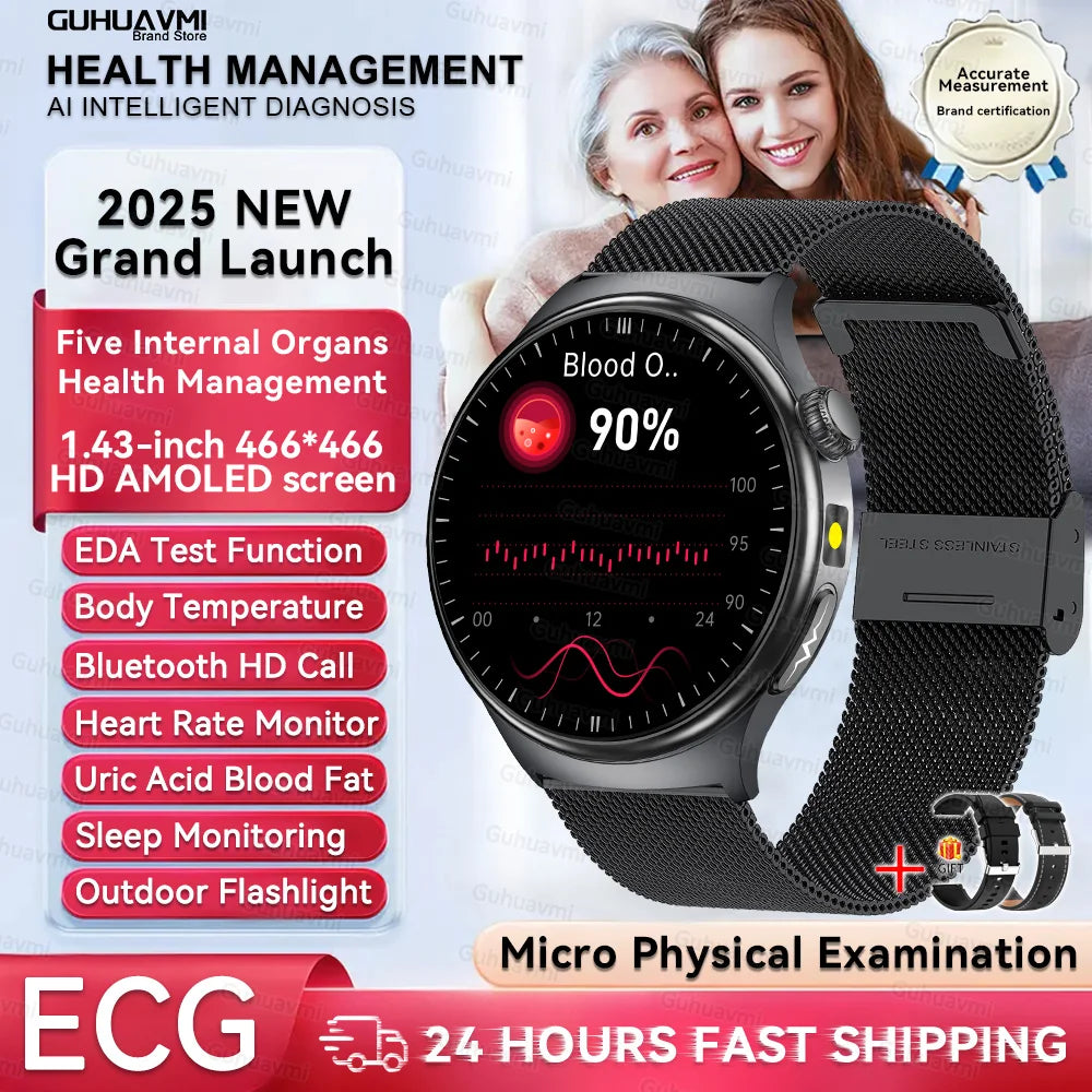Nursing Grade Health Smartwatches For Men Women Precision Detection Heart Rate Blood Fats Uric Acid Blood Pressure ECG Smart Wat