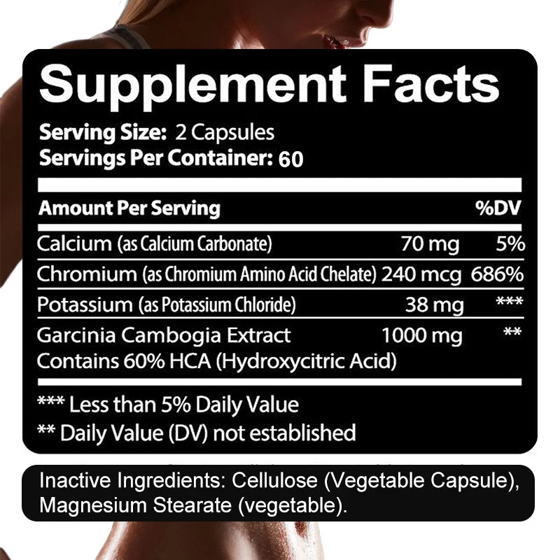 Garcinia Cambogia Extract Weight Loss Capsules Unisex supports weight loss and fat burning, cleansing