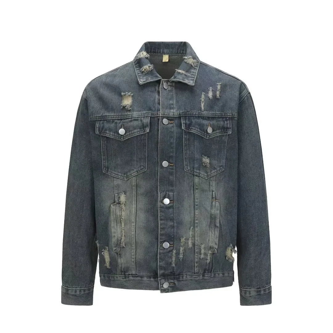 Spring Autumn Denim Jacket Men Retro Hole Jean Jacket Male Casual Streetwear Hip Hop Coats Trend Loose Motorcycles Denim Outwear