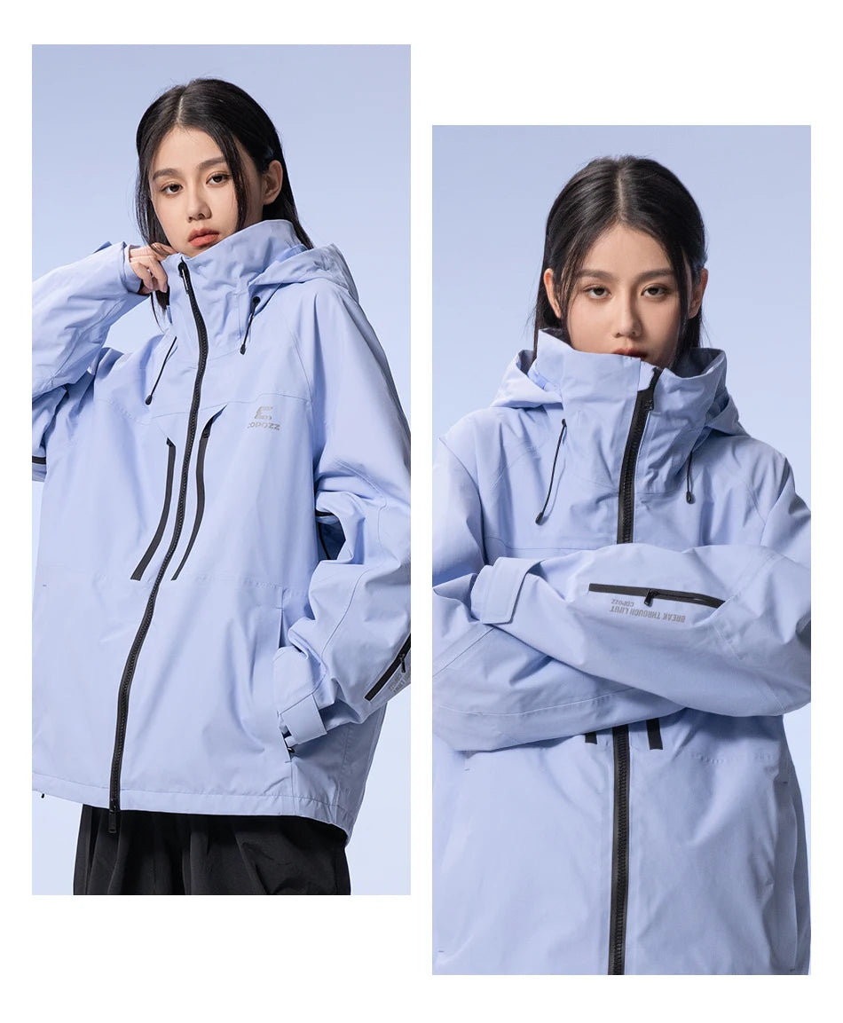 COPOZZ Thicken 3L Ski Jacket Men Women Windproof Waterproof Winter Ski Coat Ski Wear Solid Color Hooded Warm Snowboard Ski Suit