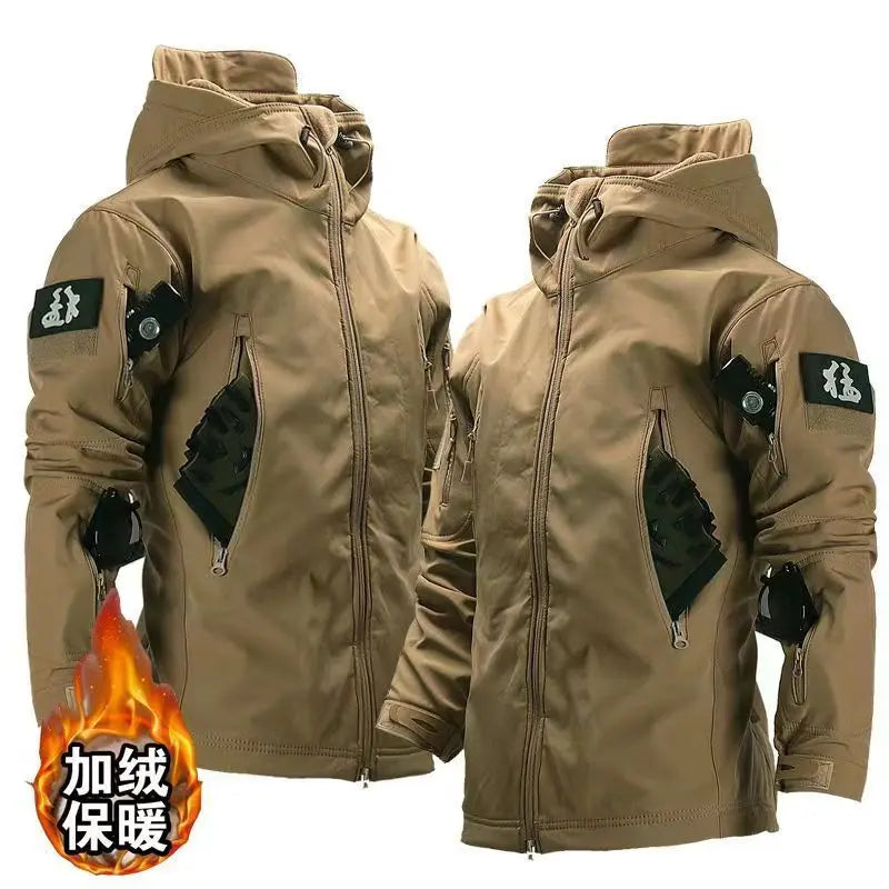 Skin Soft Shell Jacket Men's Winter Waterproof and Windproof Jacket Velvet Warm Cycling Mountaineering Ski Jacket Camouflage