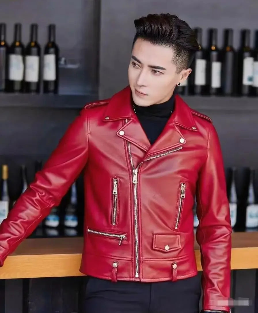 Men's Slim Fit PU Leather Jacket Fashionable Motorcycle Style Spring Autumn Korean Version Casual Outerwear Male Biker Coat