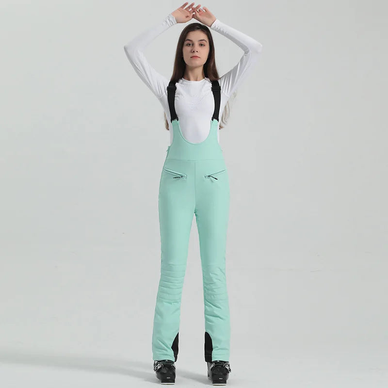 2024 Gsou Snow Winter Ski Pant Women Snowboard Strap Trouser High Waist Elastic Windproof Waterproof Thicken Thermal for Outdoor
