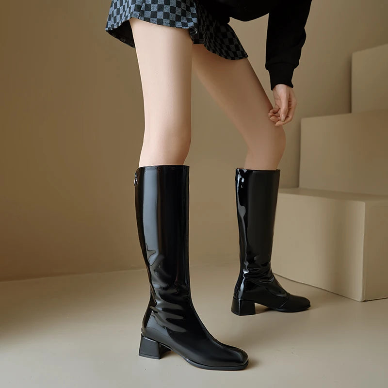 Women's Knee High Boots Winter Shoes 2025 Gold Silver Low Heeled Long Boot Ladies Party Footwear Shoes Large Size 45 Waterproof