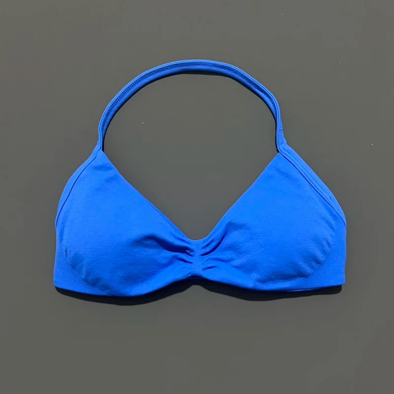 HISTELLO Impact Strappy Bra Gym Top Women High Support Thin Strap Halter Sports Seamless Bras Scrunch Push-up Workout Yoga Tanks