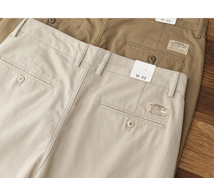 Straight pants American casual Chino cargo retro simple beige white khaki cotton casual pants for men