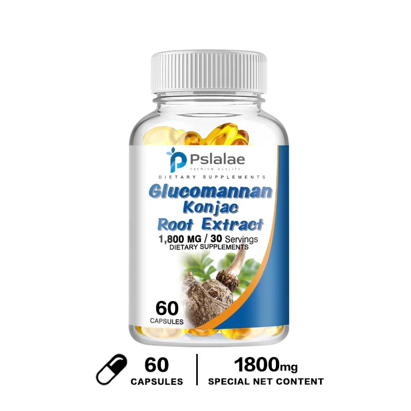 Glucomannan Capsules - Natural Source of Fiber - Gastrointestinal Health, Appetite Suppression, Weight Management