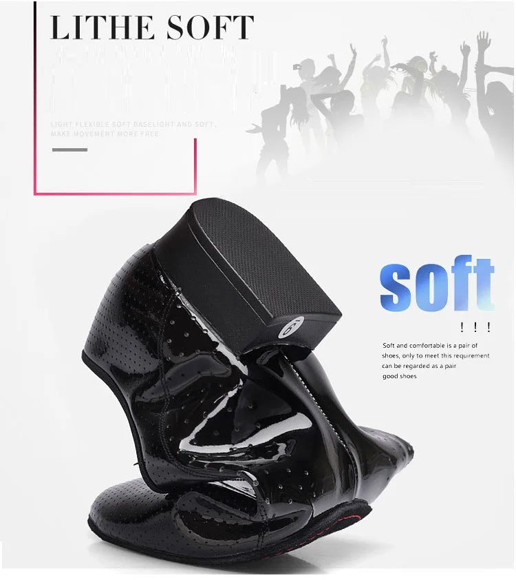Men Latin Dance Shoes Breathable Ballroom Bright Leather Shoes Modern Dance Shoes Square Sneakers Tango Dancing Shoes