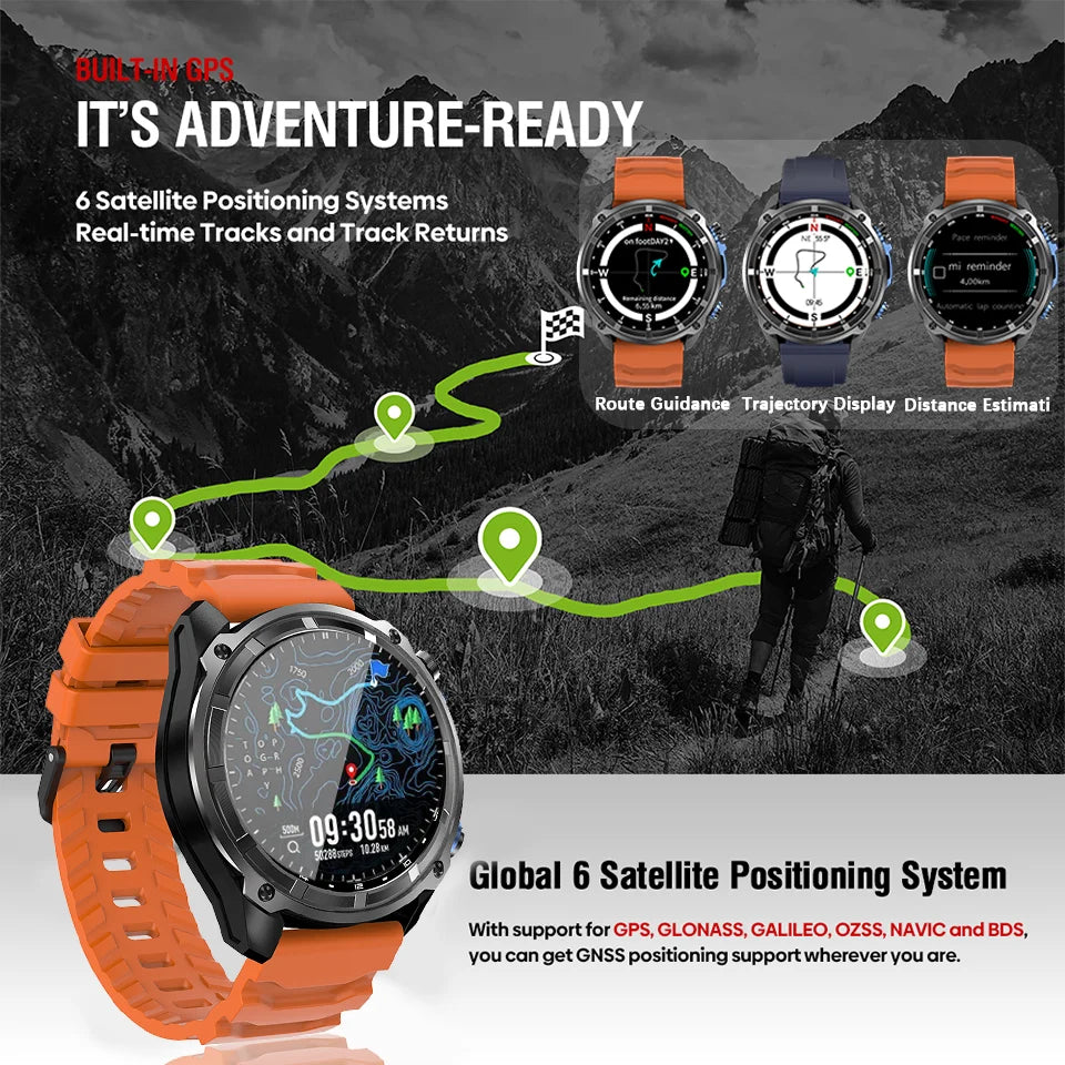 2026 Newly upgraded GPS Military Sports Smart Watch 860mAh 1.43-inch AMOLED Compass Altimeter Call 5ATM Waterproof Sports Watch