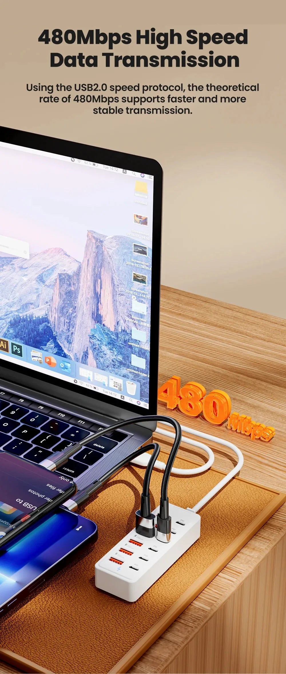12 in 1 Fast USB Charger Power Strip Desktop Charging Station Fast Charging 1m Cord USB HUB Adapter Socket for Home Office